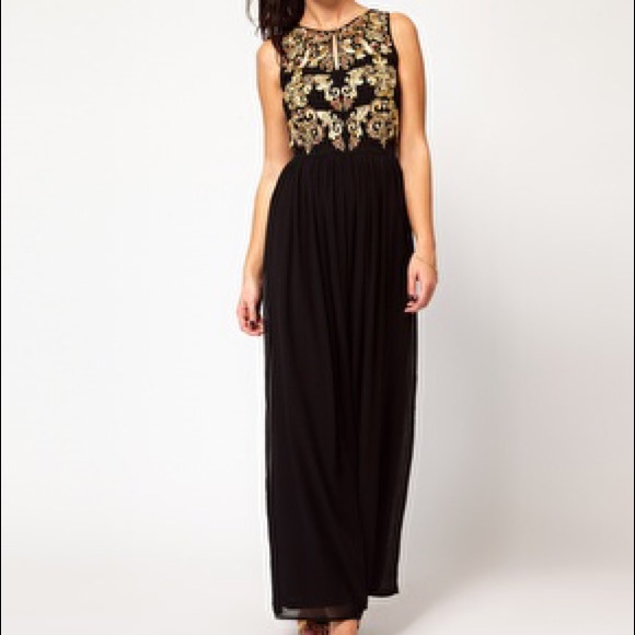 👯‍♀️SOLD👯‍♀️ASOS black and gold formal dress - Picture 3 of 5